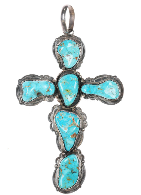 Huge Patricia Platero Navajo sterling turquoise nugget cross pendant