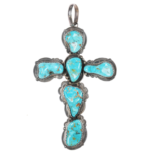 Huge Patricia Platero Navajo sterling turquoise nugget cross pendant