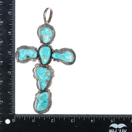 Huge Patricia Platero Navajo sterling turquoise nugget cross pendant