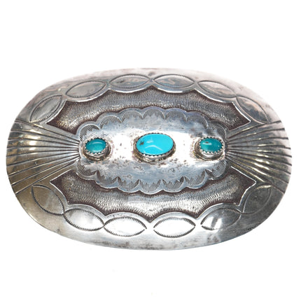 Vintage Navajo sterling 3 turquoise belt buckle