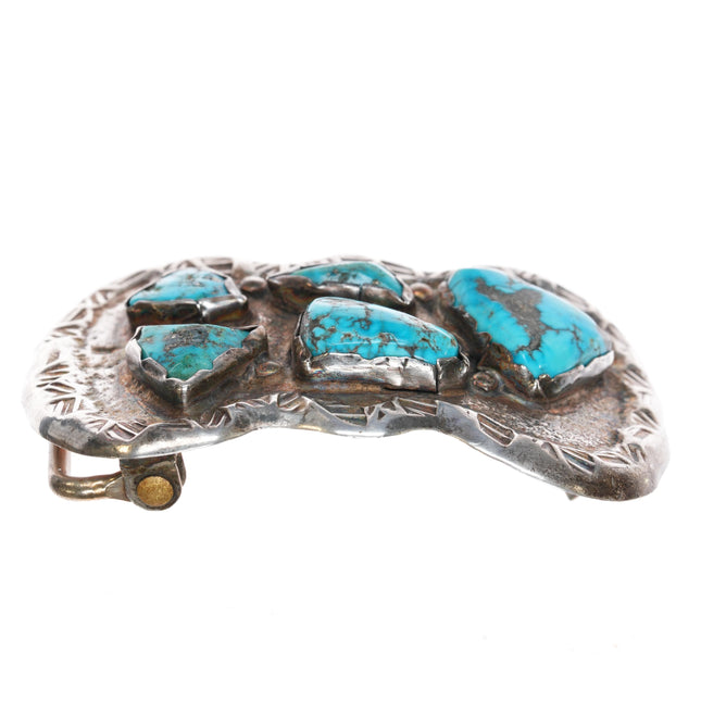 c1960 Zuni cast silver turquoise nugget belt buckle