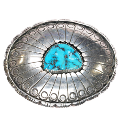 Vintage Navajo sterling and turquoise shadowbox belt buckle