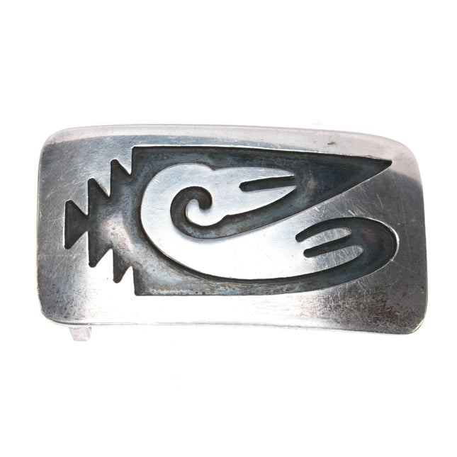 50's-60's Navajo or Hopi sterling belt buckle overlay style