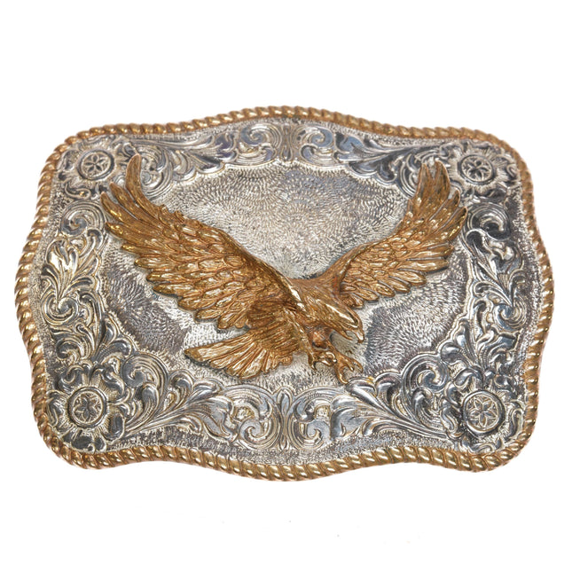 80's Large Crumrine Jeweler's bronze silver plated eagle belt buckle