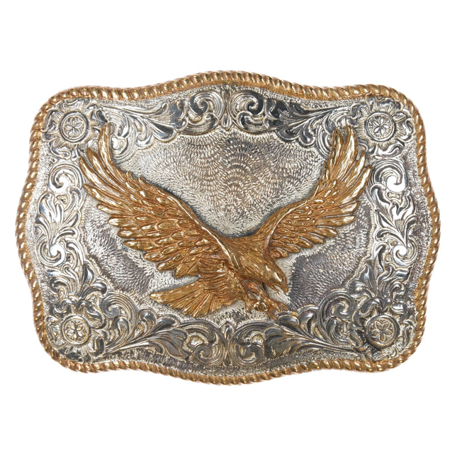 80's Large Crumrine Jeweler's bronze silver plated eagle belt buckle