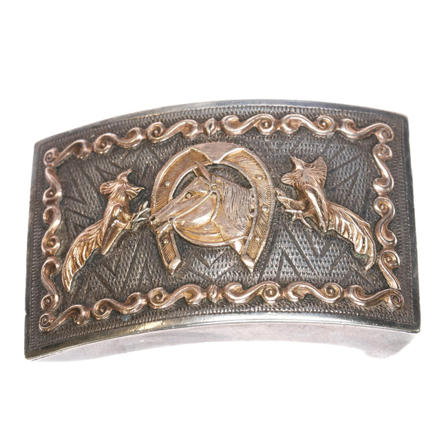 14k/sterling Reveriano Castillo Fighting Cocks Horse/Horseshoe belt buckle