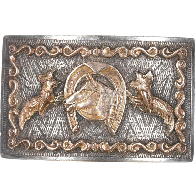 14k/sterling Reveriano Castillo Fighting Cocks Horse/Horseshoe belt buckle