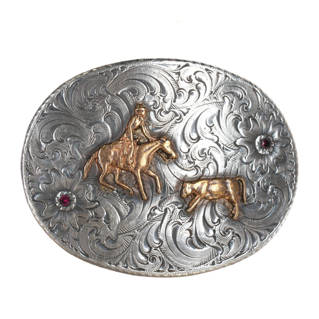 1980's Vogt Sterling front Cowboy belt buckle with rubies Guinevere