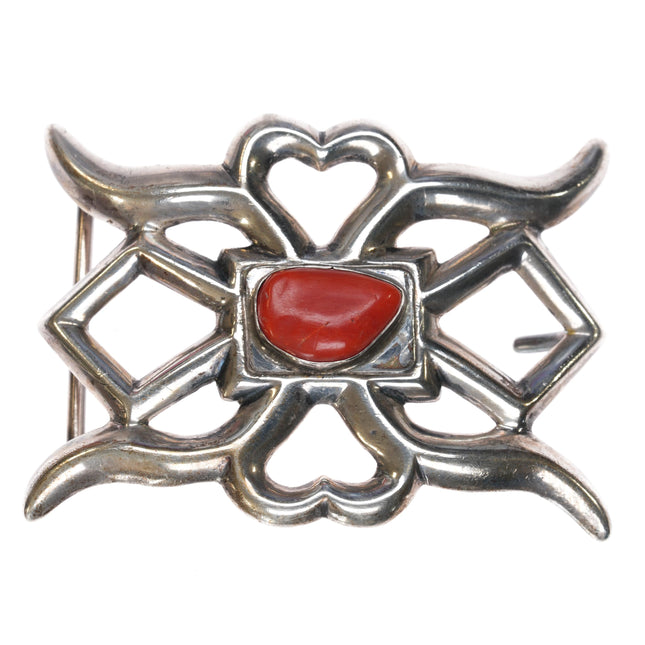 Vintage Navajo cast silver coral belt buckle