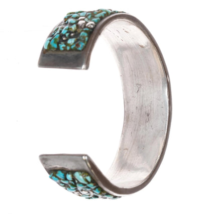 7.375" Large, Strange, Heavy sterling turquoise pebble epoxy cuff bracelet - Estate Fresh Austin