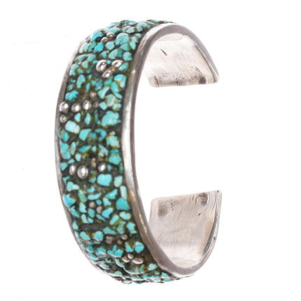 7.375" Large, Strange, Heavy sterling turquoise pebble epoxy cuff bracelet - Estate Fresh Austin