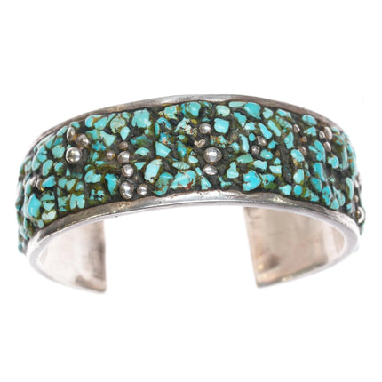 7.375" Large, Strange, Heavy sterling turquoise pebble epoxy cuff bracelet - Estate Fresh Austin