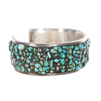 7.375" Large, Strange, Heavy sterling turquoise pebble epoxy cuff bracelet - Estate Fresh Austin