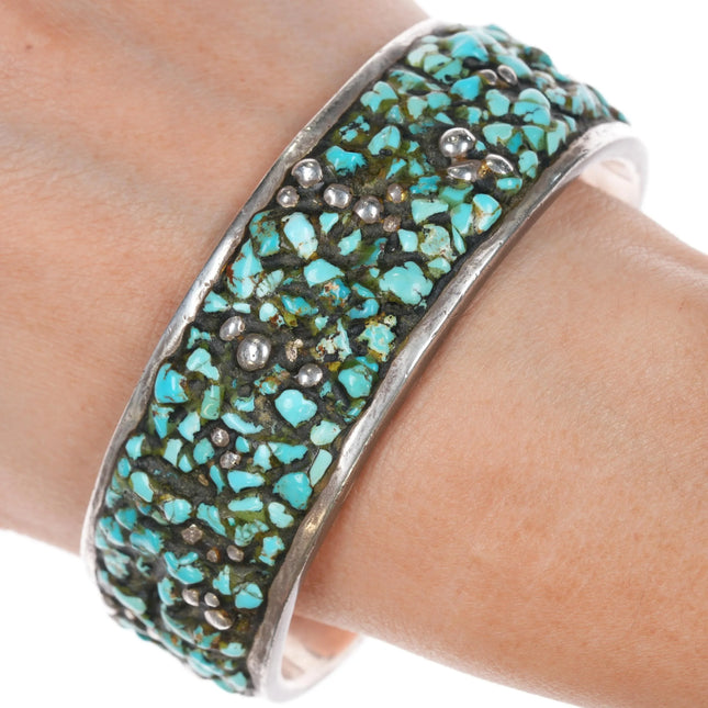7.375" Large, Strange, Heavy sterling turquoise pebble epoxy cuff bracelet - Estate Fresh Austin
