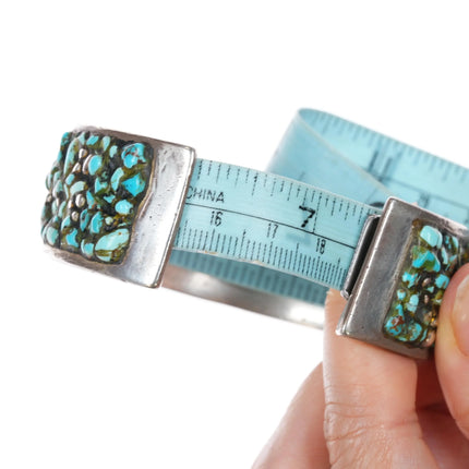 7.375" Large, Strange, Heavy sterling turquoise pebble epoxy cuff bracelet - Estate Fresh Austin