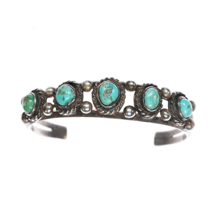 6.5" Vintage Navajo sterling row cuff bracelet with rope bezels - Estate Fresh Austin