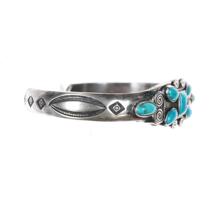 6.75" 30's-40's Navajo Blue Gem turquoise cluster silver cuff bracelet - Estate Fresh Austin