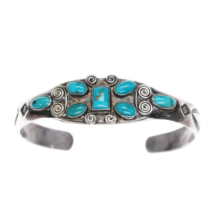 6.75" 30's-40's Navajo Blue Gem turquoise cluster silver cuff bracelet - Estate Fresh Austin