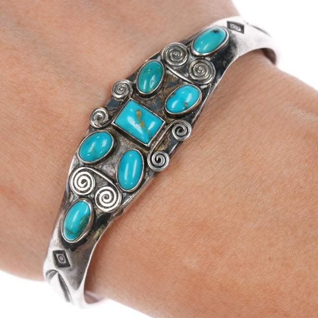 6.75" 30's-40's Navajo Blue Gem turquoise cluster silver cuff bracelet - Estate Fresh Austin