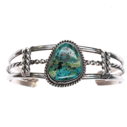 6.375" 50's-60's Navajo silver Chrysocolla cuff bracelet - Estate Fresh Austin