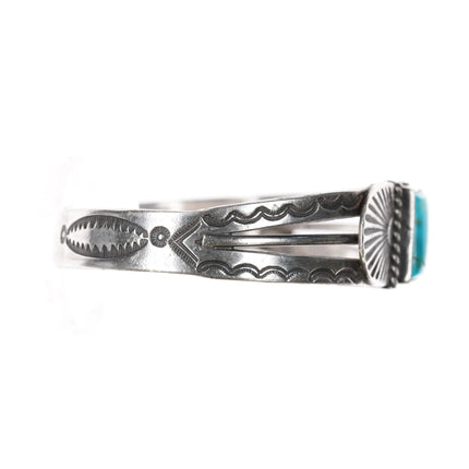 6.25" 30's-40's Navajo silver cuff bracelet with small turquoise - Estate Fresh Austin