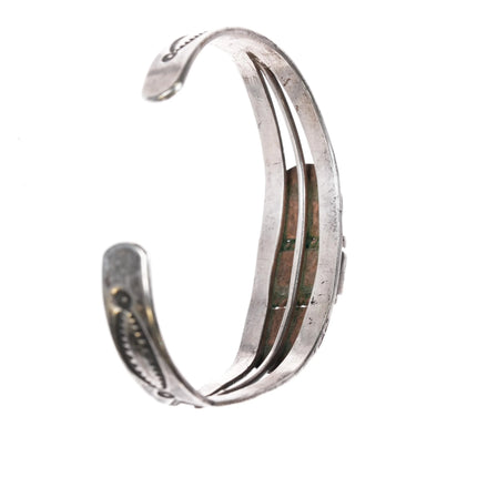 6.25" 30's-40's Navajo silver cuff bracelet with small turquoise - Estate Fresh Austin