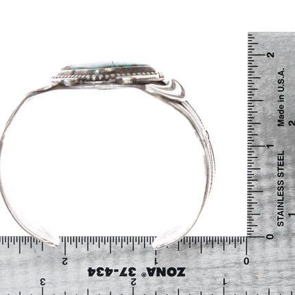 6.25" Large 30's-40's Navajo heavily stamped silver cuff bracelet w/turquoise - Estate Fresh Austin