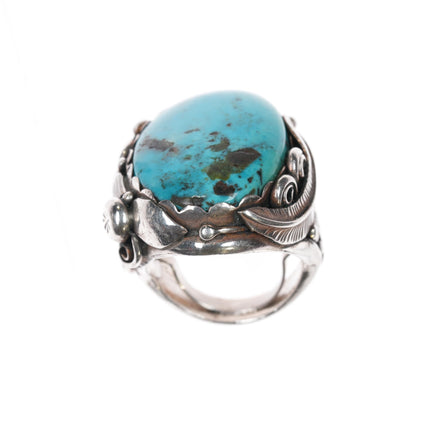 Sz6.5-9 CR Native American sterling interior stamped sterling and turquoise ring