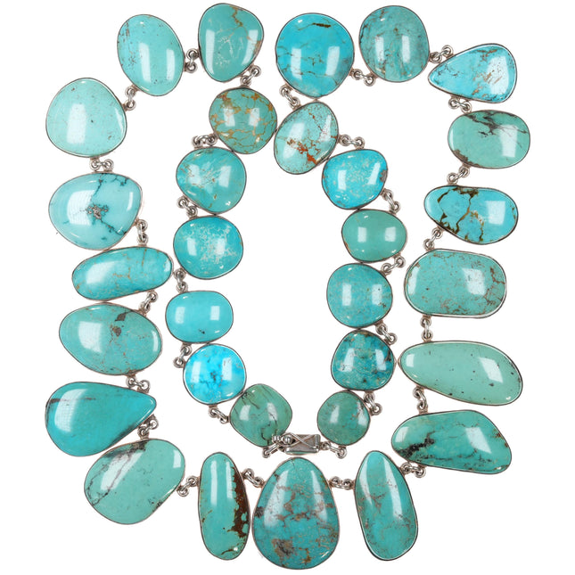 32" Large Federico Jimenez sterling turquoise slabs necklace