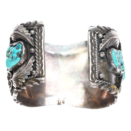 7" Navajo wide sterling watch cuff bracelet w/turquoise