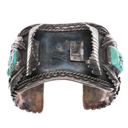 7" Navajo wide sterling watch cuff bracelet w/turquoise