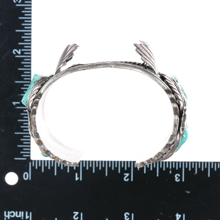 7" Navajo wide sterling watch cuff bracelet w/turquoise