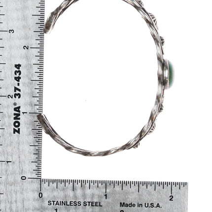 6.625" c1940's Fred Harvey era twisted sterling wire turquoise cuff bracelet - Estate Fresh Austin