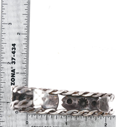 6.625" c1940's Fred Harvey era twisted sterling wire turquoise cuff bracelet - Estate Fresh Austin