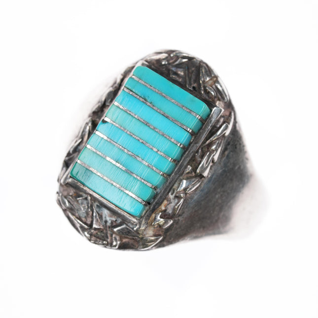 sz10.25 SJT Zuni sterling sleeping beauty turquoise channel inlay ring