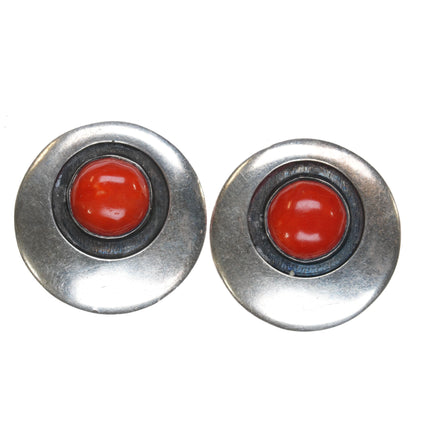 Frank Patania Sr (1899-1964) Modernist sterling & Coral clip on earrings