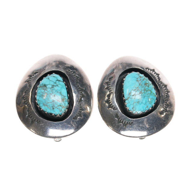 Teddy Goodluck Navajo spiderweb turquoise clip-on earrings sterling