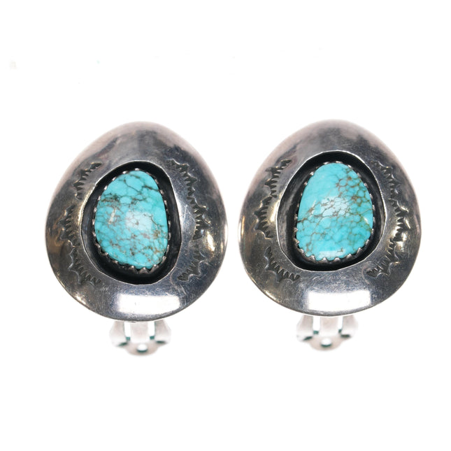 Teddy Goodluck Navajo spiderweb turquoise clip-on earrings sterling