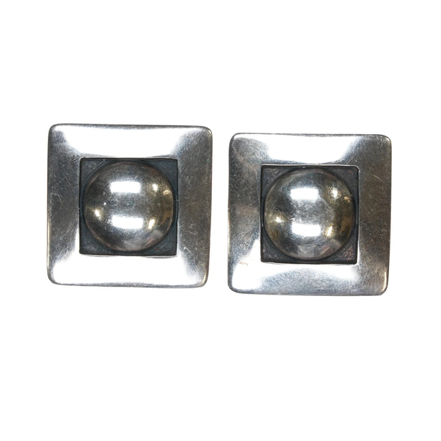Leonard Schmallie, Diné (Navajo), 1952-2006 Modernist silver clip-on earrings - Estate Fresh Austin