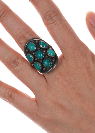 sz10 Vintage Nakai Navajo sterling turquoise cluster ring