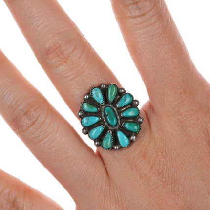 sz6.25 c1940's Zuni silver turquoise cluster ring