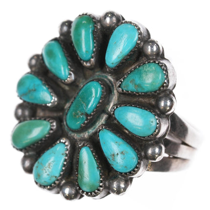 sz6.25 c1940's Zuni silver turquoise cluster ring