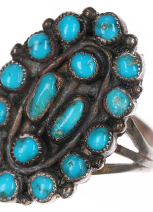 sz6 c1940's Zuni gem turquoise sterling cluster ring