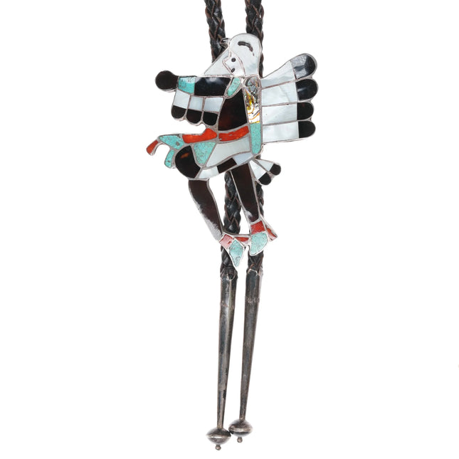 c1960 c-31 William Zunie Zuni Eagle Dancer sterling channel inlay bolo tie - Estate Fresh Austin