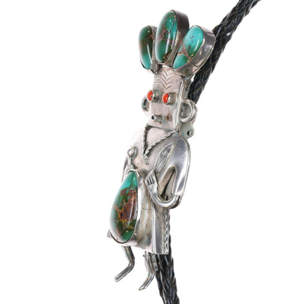 40" c1960 c-31 Royston turquoise/coral sterling kachina bolo tie