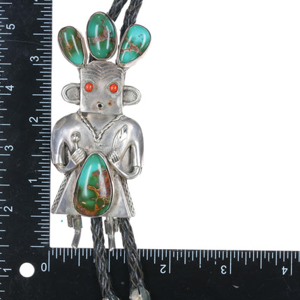 40" c1960 c-31 Royston turquoise/coral sterling kachina bolo tie