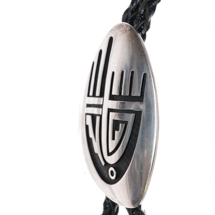 Riley Polequaptewa Hopi Overlay bolo tie sterling bolo tie