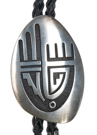 Riley Polequaptewa Hopi Overlay bolo tie sterling bolo tie