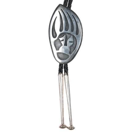 Michael Sockyma Hopi Overlay bolo tie sterling bear paw