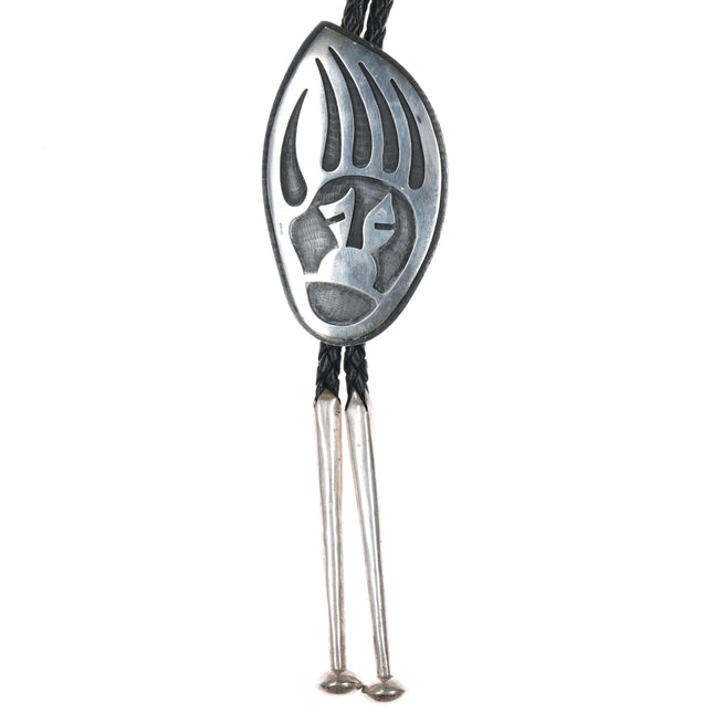 Michael Sockyma Hopi Overlay bolo tie sterling bear paw